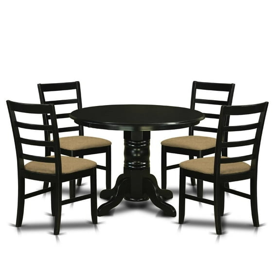 East West Furniture Shelton 5-piece Wood Dining Set with Fabric Chairs in Black