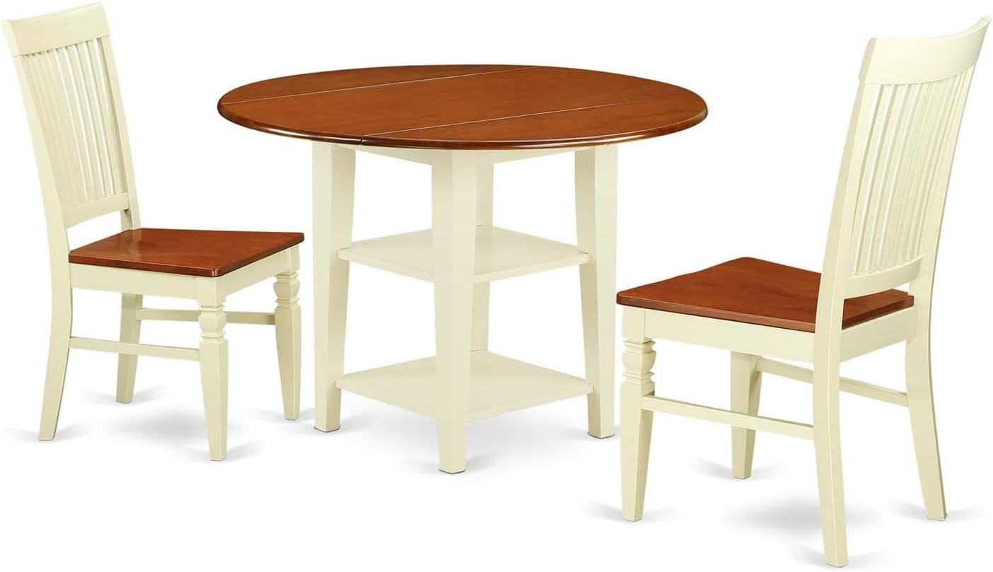 East West Furniture Sudbury 3-piece Table and Dinette Chairs in Black and Cherry, 1