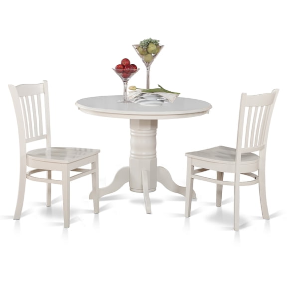 East West Furniture Shelton 3-piece Dining Set with Round Table in Linen White