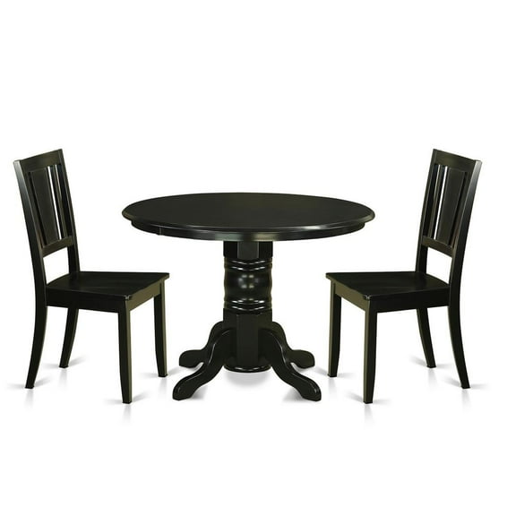 East West Furniture Shelton 3-piece Wood Dining Table and Chairs in Black