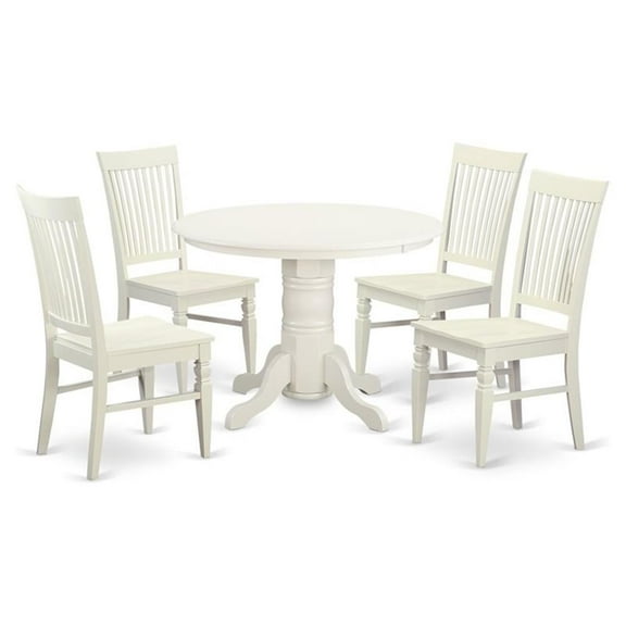 East West Furniture Shelton 5-piece Dinette Table and Chair Set in Linen White