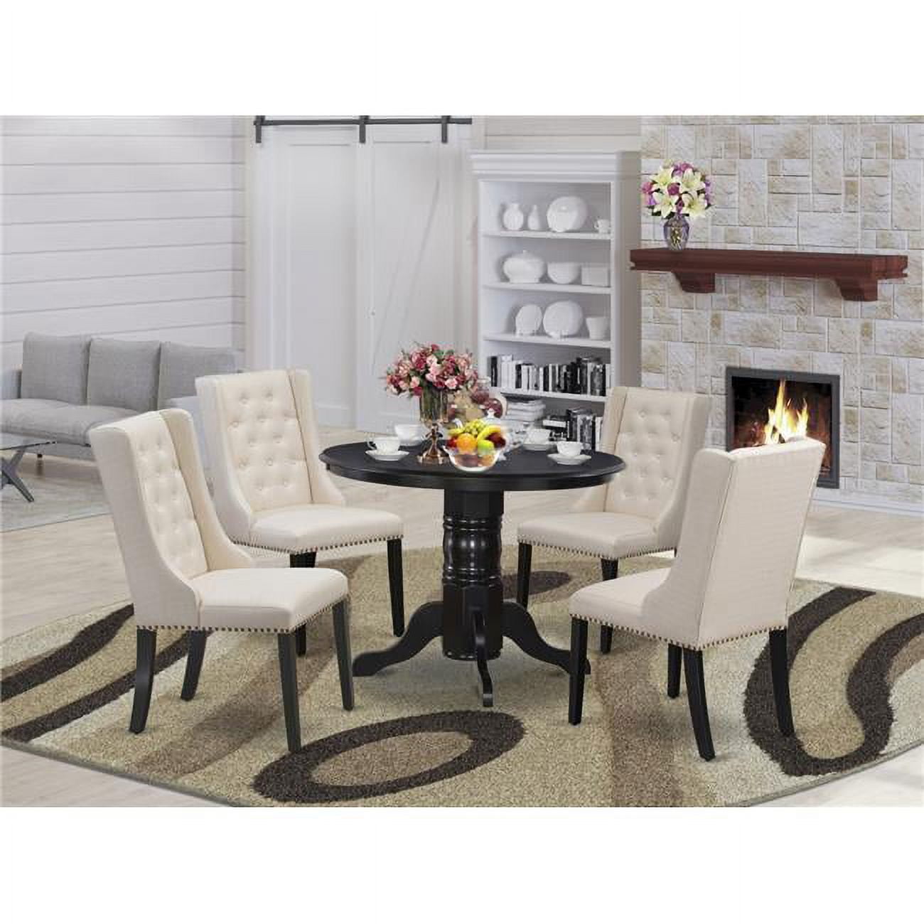 East West Furniture Shelton 5-piece Wood Dining Set in Black/Cream ...