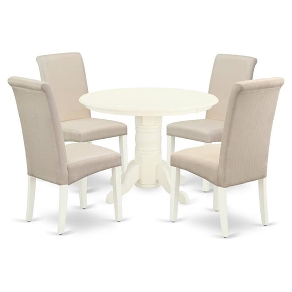 East West Furniture Shelton 5-piece Wood Dining Set in Linen White/Cream
