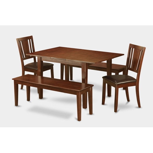 East West Furniture Small Kitchen Table With Dining Table Chairs-Finish:Mahogany,Number of Items:5,Shape:Rectangular,Style:Leather Seat