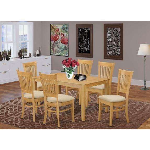 East West Furniture CAVA7-OAK-C Sophisticated Rectangular Kitchen Dinette Table & 6 Chairs, Oak
