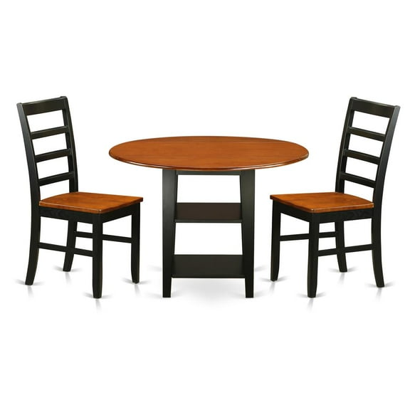 East West Furniture Sudbury 3-piece Dining Chairs and Round Table in Black