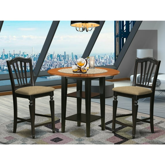 East West Furniture Sudbury 3-piece Dining Set with Cushion Chairs in Black