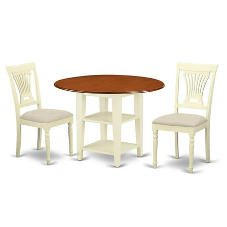 East West Furniture Sudbury 3-piece Dining Set with Cushion Chairs in Cherry