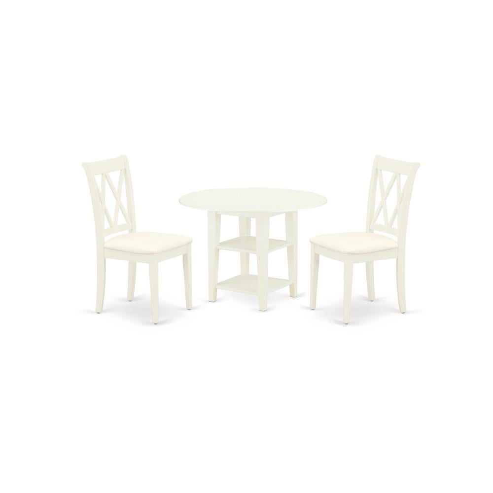 Linen White Round Rubberwood Dining Table Set with Microfiber Seats