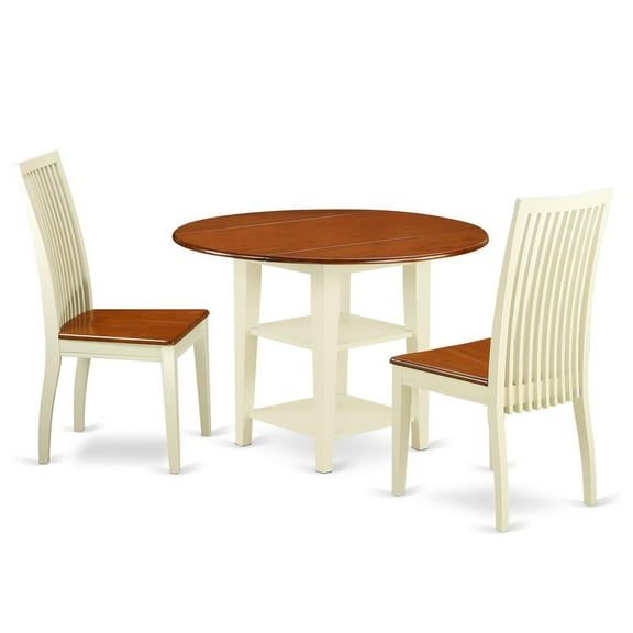 East West Furniture Dining Room Set Buttermilk & Cherry, SUIP3-BMK-W