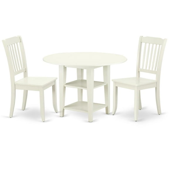 East West Furniture Sudbury 3-piece Dining Set with Slatted Back in White