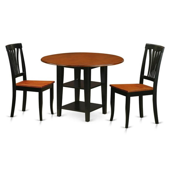 East West Furniture Sudbury 3-piece Dining Set with Wood Chairs in Black
