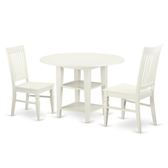 East West Furniture Sudbury 3-piece Dining Table and Slat Chairs in Linen White