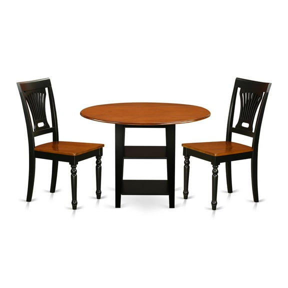 East West Furniture Sudbury 3-piece Dining Table and Slatted Chairs in Black