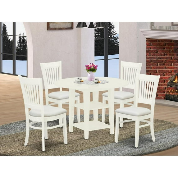 East West Furniture Sudbury 5-piece Wood Dinette Table Set in Linen White