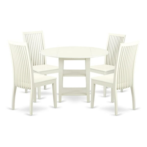 East West Furniture Dining Room Set Linen White, SUIP5-LWH-W
