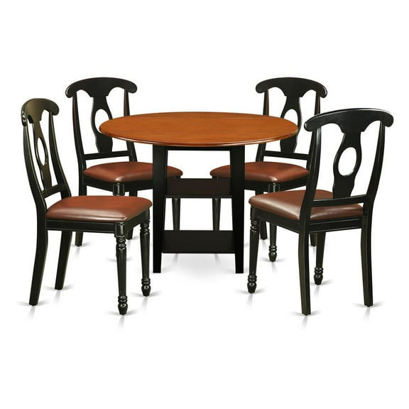 East West Furniture Sudbury 5-piece Wood Dining Room Table Set in Black/Cherry