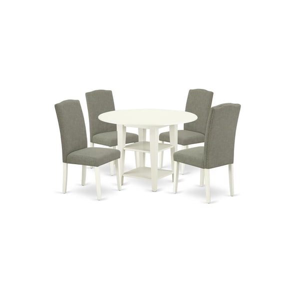 East West Furniture Dining Room Set Linen White, SUEN5-LWH-06