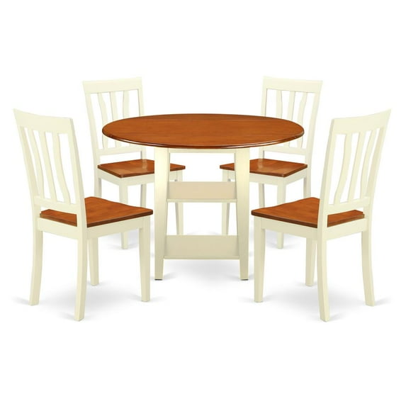 East West Furniture Sudbury 5-piece Wood Dining Set with Round Table in Cherry