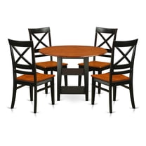 East West Furniture Dining Room Set Black & Cherry, SUQU5-BCH-W