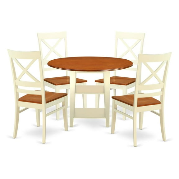 East West Furniture Sudbury 5-piece Wood Dining Set with X-Back Chairs in Cherry