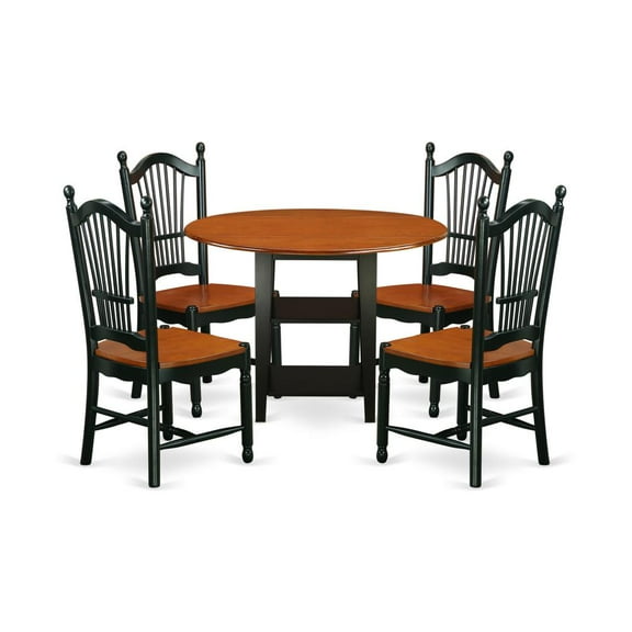 East West Furniture Sudbury 5-piece Wood Dining Table Set in Black/Cherry