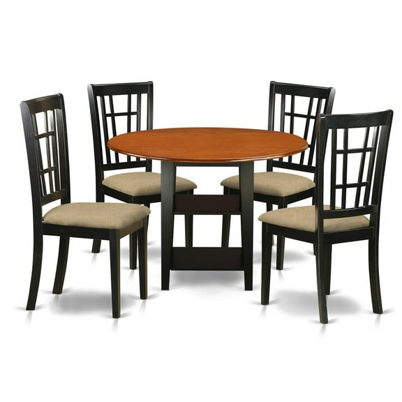 East West Furniture Dining Room Set Black & Cherry, SUNI5-BCH-C