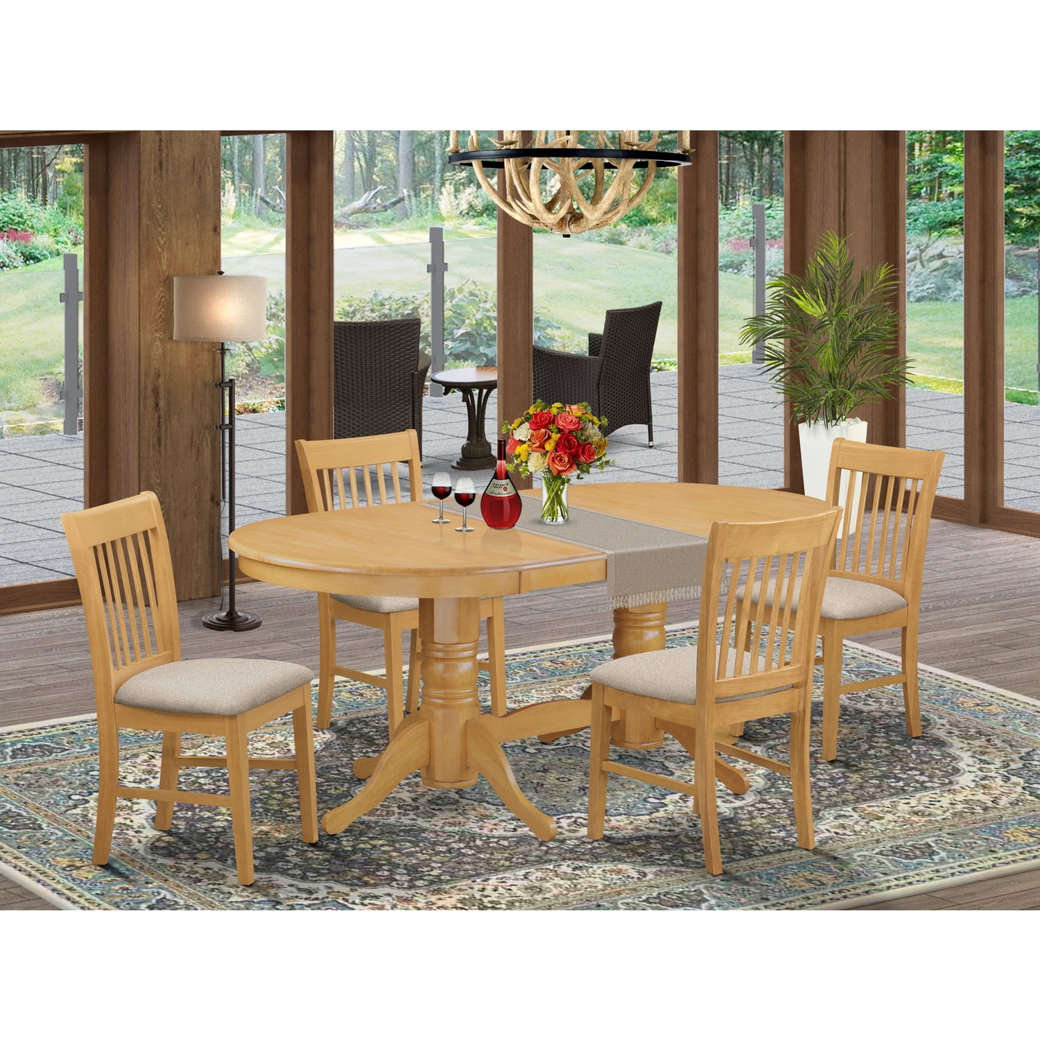East West Furniture Table & 4 Dining Room Chairs - Oak - Walmart.com