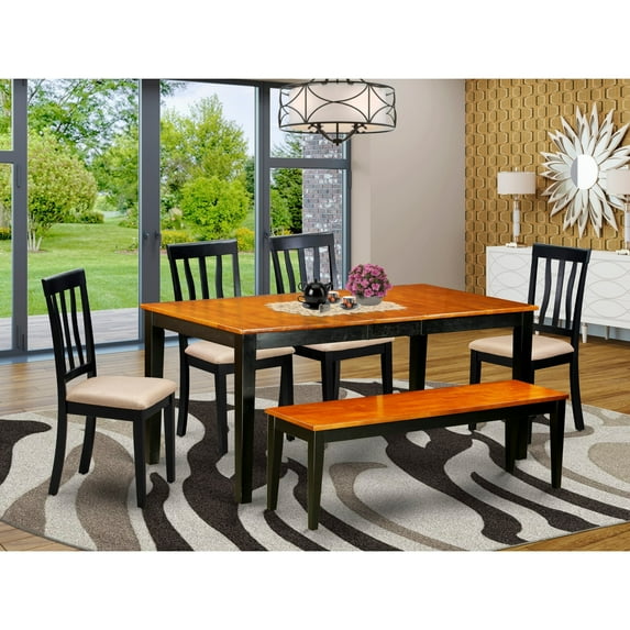 East West Furniture  Table Set Contains a Rectangle Dining Room Table and Dining Chairs with a Bench (Chair Seat Type Options) NIAN6-BCH-C