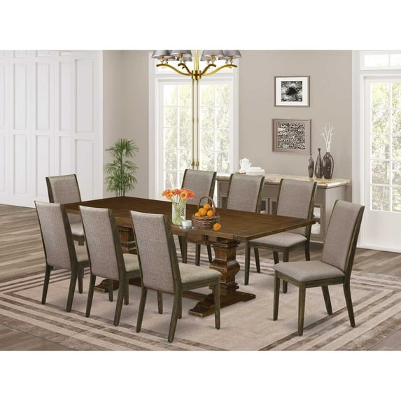 East West Furniture Lassale 9-piece Traditional Wood Dining Set in Walnut