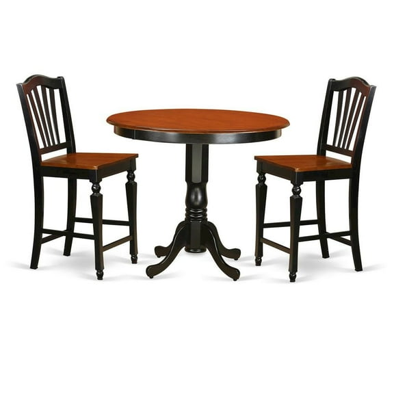 East West Furniture Trenton 3-piece Pub Table and Dining Chairs in Black/Cherry