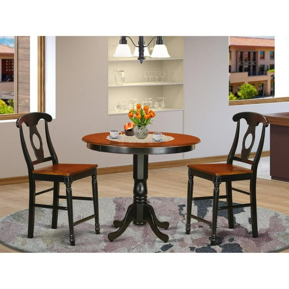 East West Furniture Trenton 3-piece Wood Dining Set in Black and Cherry