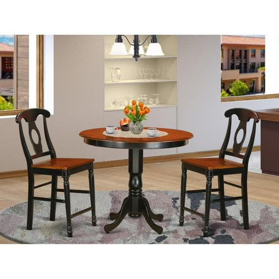 East West Furniture Trenton 3-piece Wood Dining Set in Black and Cherry