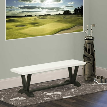 East West Furniture V-Style 15x60" Wood Dining Bench in Black/Linen White