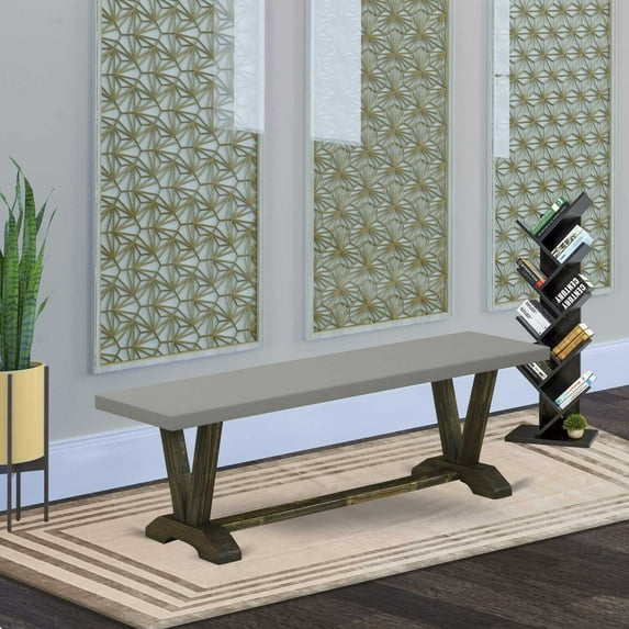 East West Furniture V-Style 15x60" Wood Dining Bench in Jacobean/Cement Gray