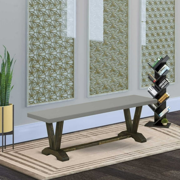 East West Furniture V-Style 15x60" Wood Dining Bench in Jacobean/Cement Gray
