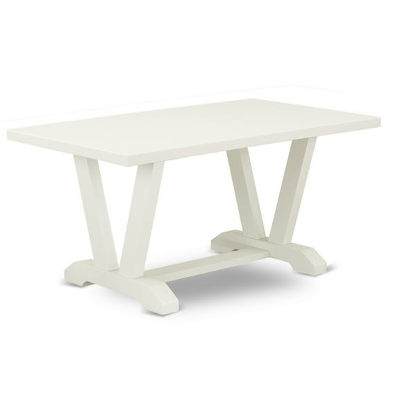 East West Furniture V2-026 3 Pc Table Set - 1 Linen White Wood Dining Table and 2 Mid Century Modern Bench - Stable and Durable Construction - Linen White Finish