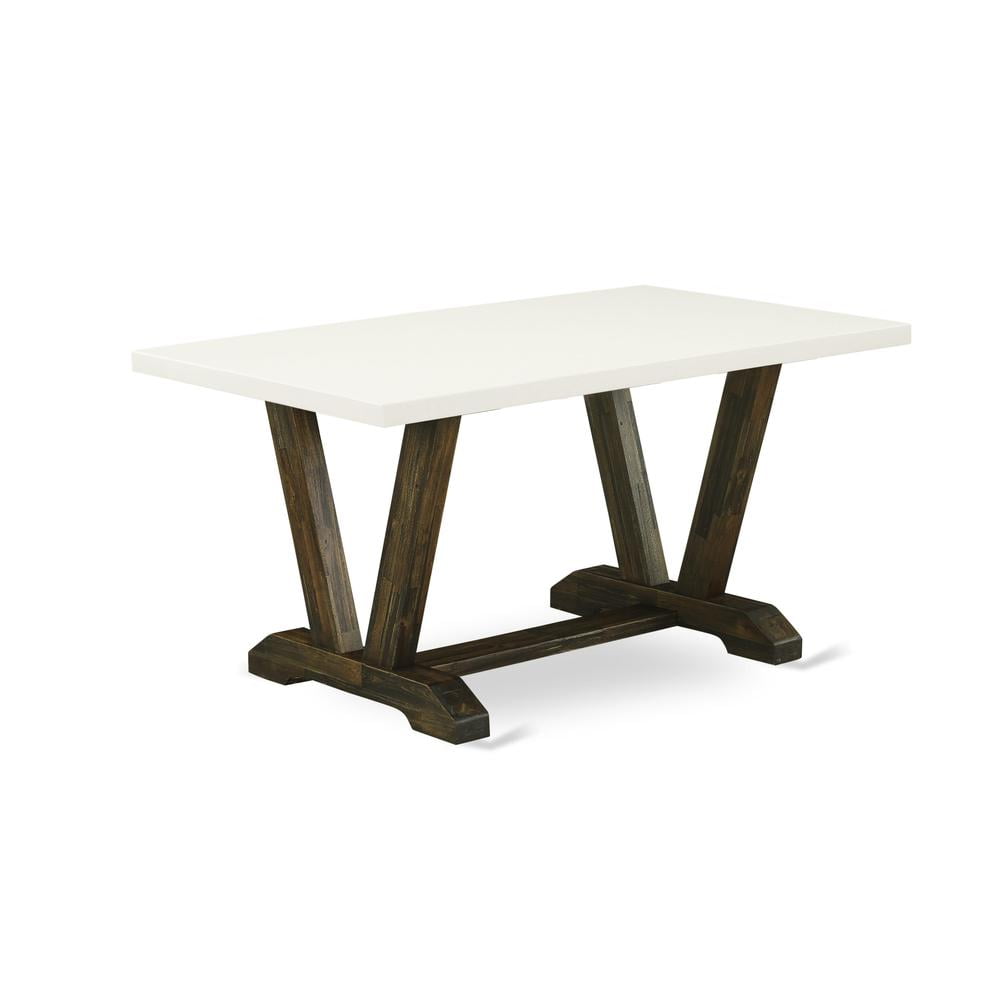 Mid-Century Modern 60" Wood Dining Table in Linen White & Jacobean