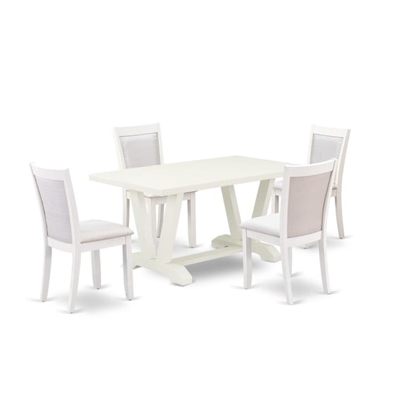 East West Furniture V026MZ001-5 5-Piece Table Set Contains a Rectangular Table and 4 Cream Parson Dining Chairs - Wire Brushed Linen White Finish