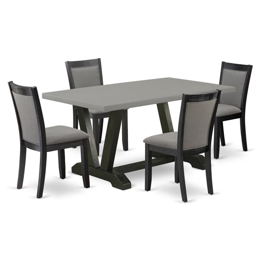 Gray Cement Top Dining Table with 4 Dark Gray Linen Chairs