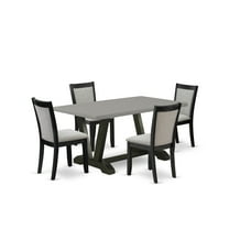 East West Furniture V-Style 5-Piece Wood Dining Set in Cement/Black/Shitake Gray