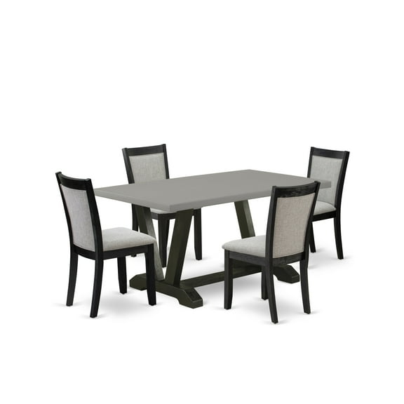 East West Furniture V-Style 5-Piece Wood Dining Set in Cement/Black/Shitake Gray