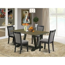 East West Furniture V676MZ650-5 5 Piece Dining Set - Distressed Jacobean Table with 4 Dark Gotham Grey Linen Fabric Chairs - Wire Brushed Black Finish
