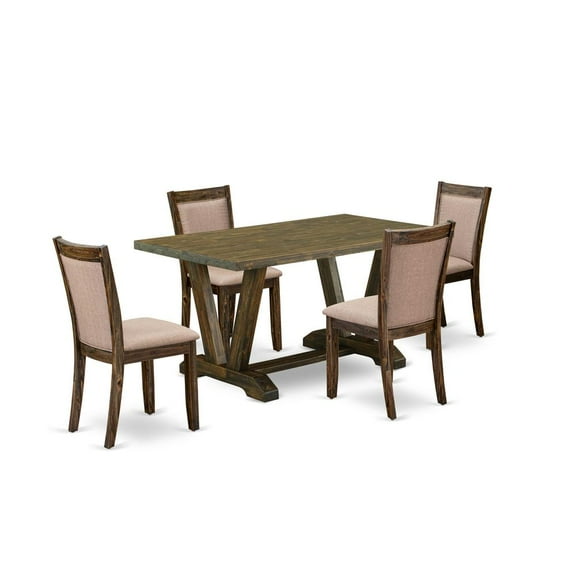 East West Furniture V776MZ716-5 5 Piece Dining Table Set - A Modern Dining Table with Trestle Base and 4 Parson Chairs - Distressed Jacobean Finish