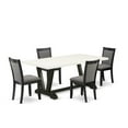 thumbnail image 1 of V627MZ650-5 5 Pc Table Set - Linen White Dining Table with 4 Dark Gotham Grey Linen Fabric Chairs - Wire Brushed Black Finish, 1 of 8