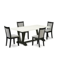 East West Furniture V-Style 5 Pieces Wood Dining Set in Black/White/Shitake Gray