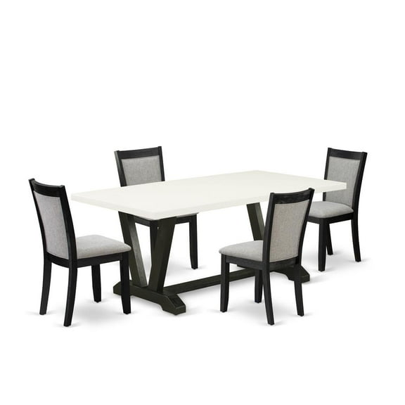 East West Furniture V-Style 5 Pieces Wood Dining Set in Black/White/Shitake Gray