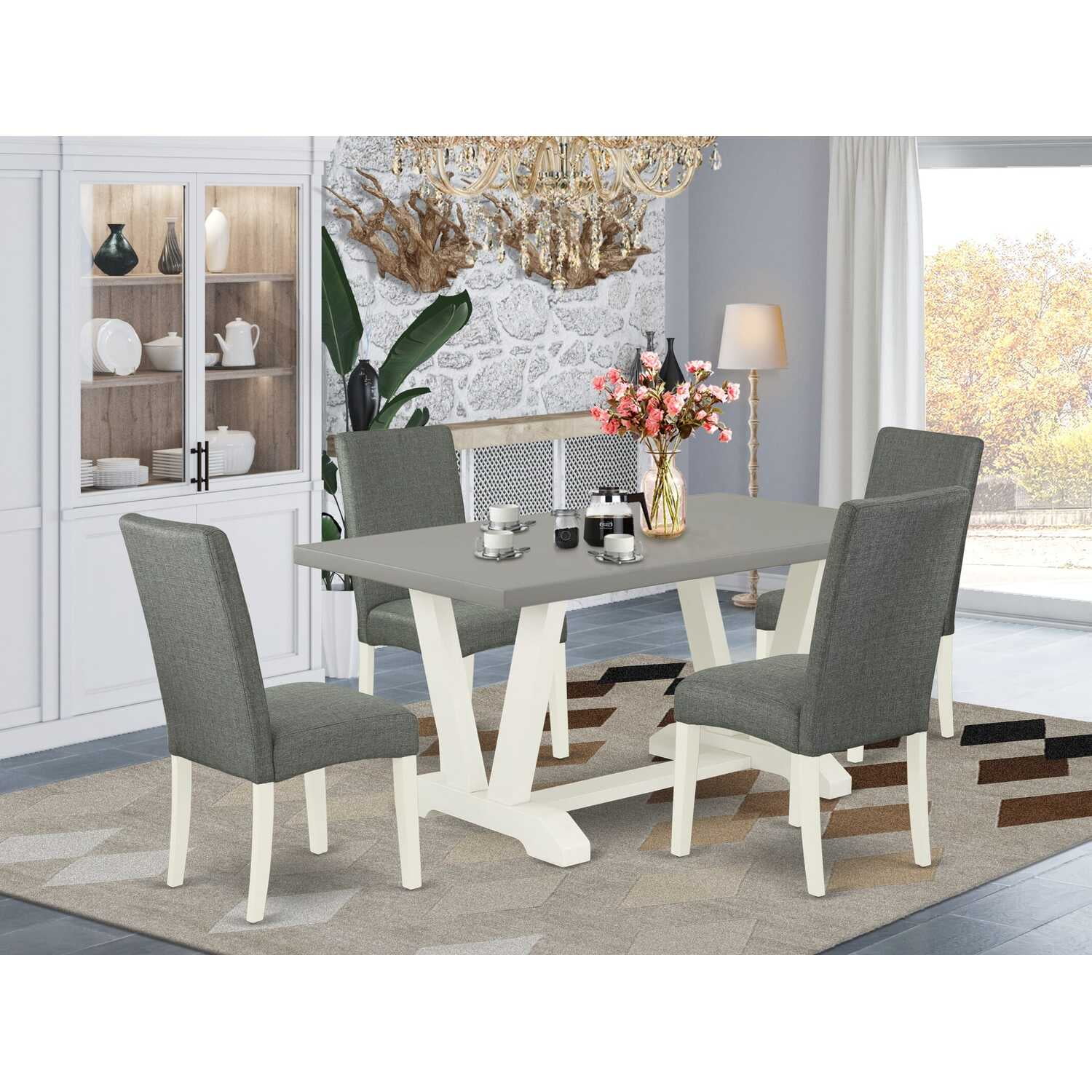 Gray and White Cement Top 5-Piece Dining Set