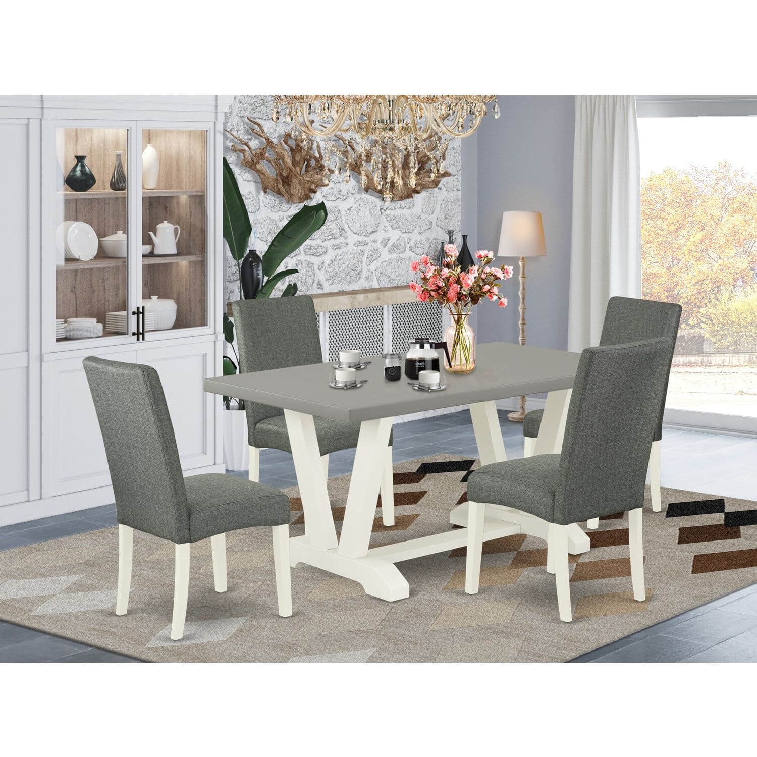 Gray and White Cement Top 5-Piece Dining Set