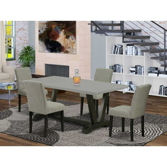 East West Furniture V-Style 5-piece Dining Set with High Chair Back in Black